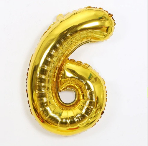 Кулька цифра 6 фольгована 32 дюйма золотистий, фото 1