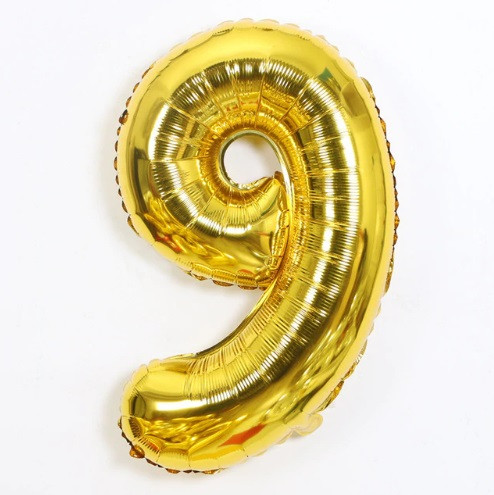 Кулька цифра 9 фольгована 16 дюймів золотистий, фото 1