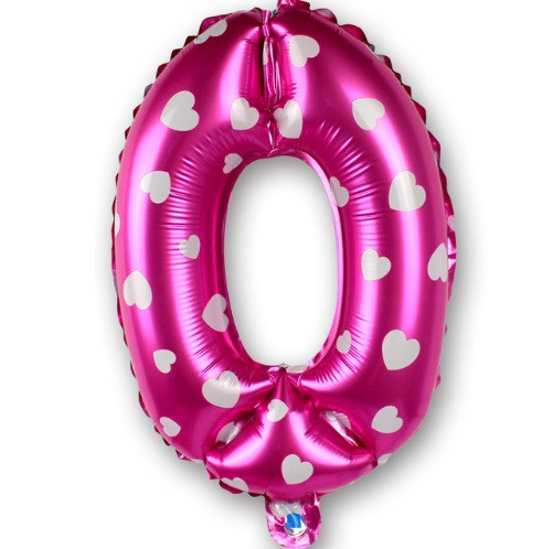 Кулька цифра 0 фольгована з сердечками 32 дюйма рожевий, фото 1
