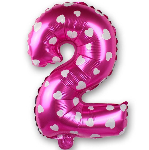 Кулька цифра 2 фольгована з сердечками 32 дюйма рожевий, фото 1
