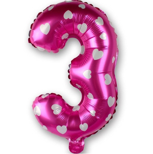 Кулька цифра 3 фольгована з сердечками 32 дюйма рожевий, фото 1