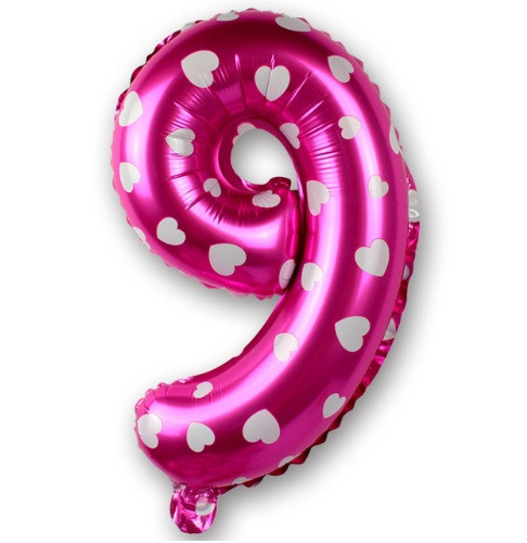 Кулька цифра 9 фольгована з сердечками 32 дюйма рожевий, фото 1