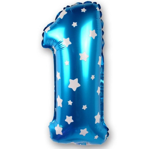 Кулька цифра 1 фольгована із зірочками 32 дюйма блакитний, фото 1