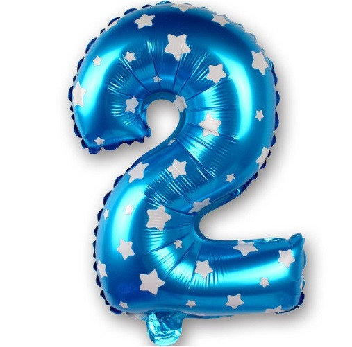 Кулька цифра 2 фольгована із зірочками 32 дюйма блакитний, фото 1
