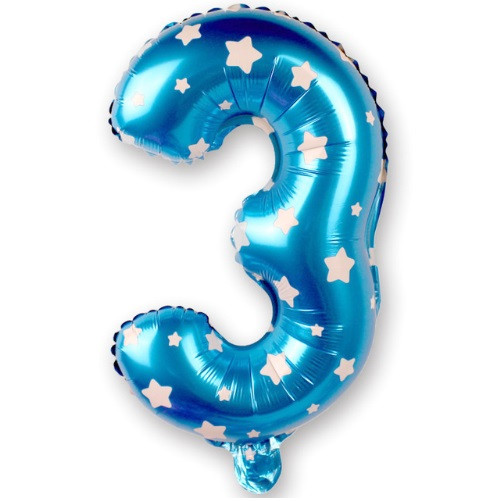 Кулька цифра 3 фольгована із зірочками 32 дюйма блакитний, фото 1