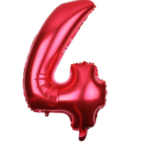 Кулька цифра 4 фольгована 32 дюйма червоний, фото 1