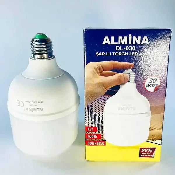 Акумуляторна лампа E27 із перехідником на E14 ALMINA DL-030 30W