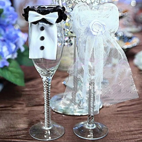 Свадебные украшения на бокалы - фото 1 - id-p1818697355