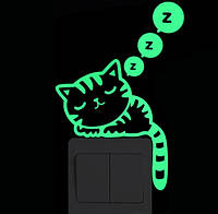 Люминесцентная наклейка "Кот спит" - 10*15см (поглощают свет и светятся в темноте)