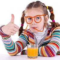 Очки трубочка детские для питья оранжевые - ширина очков 11см, длина трубок 65 и 35см