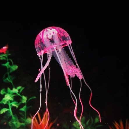 Медуза в аквариум розовая - диаметр шапки около 9,5см, длина около 18см, силикон, (в темноте не светится) - фото 1 - id-p1818693450