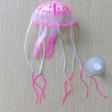 Медуза в аквариум розовая - диаметр шапки около 9,5см, длина около 18см, силикон, (в темноте не светится) - фото 2 - id-p1818693450