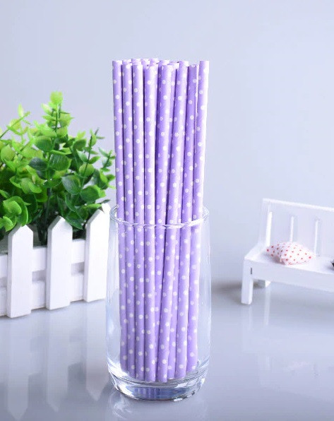 Коктейльні трубочки у горошок 25 штук 20 см бузково-білий, фото 1