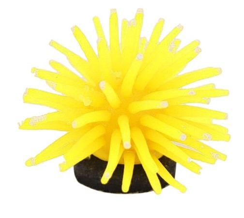 Декор для акваріума "Штучний їжак" жовтий, діаметр 4,5 см, силікон, кінчики пофарбовані помаранчевим