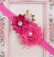 Повязка на голову детская розовая - размер декора 9см, размер универсальный (на резинке)