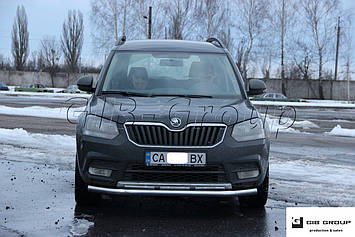 Захист переднього бампера (одинарна нержавіюча труба - одинарний ус) Skoda Yeti (09-13)