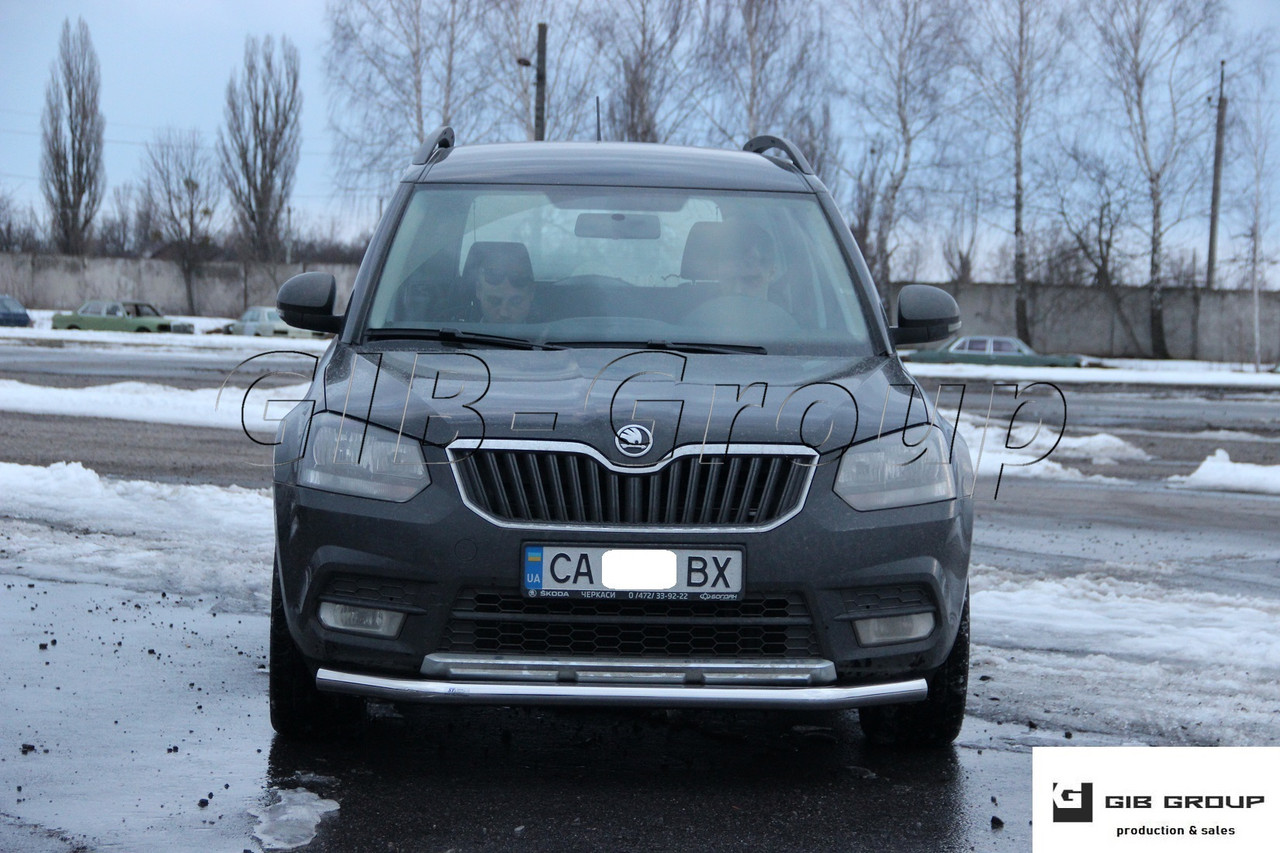 Захист переднього бампера (одинарна нержавіюча труба - одинарний ус) Skoda Yeti (09-13)