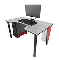 Геймерский игровой стол Gamer-2 каркас ЛДСП Белый с подставкой для системного блока (Zeus ТМ) Бетон з Червоними боковинами