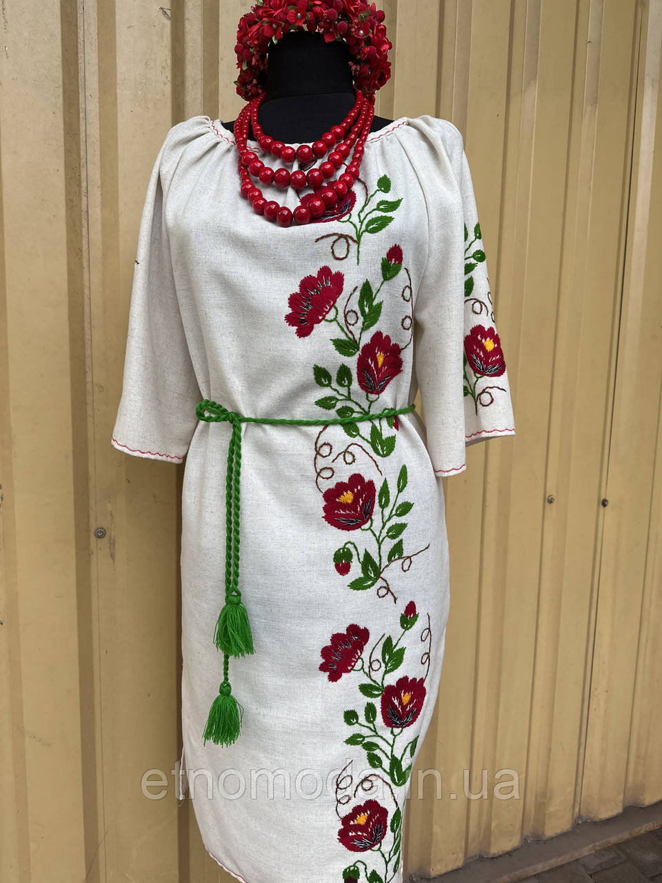 Сукня натуральний льон, ручна вишивка 022 Класика ОГ 114 см, фото 1