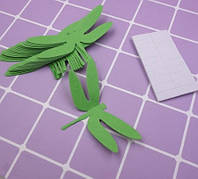 Декор для стен стрекозы зеленые - в наборе 20 штук размером 7*3,5см, картон, есть 2-х сторонний скотч