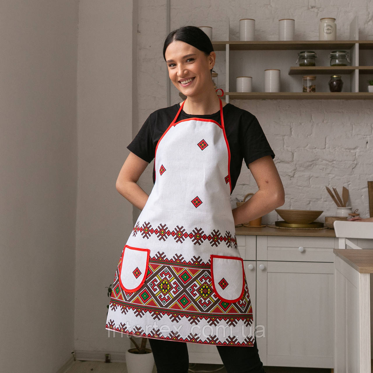 Фартух традиційний "Орнамент червоний" (75х55 см.), фото 1