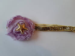 Пов'язка дитяча з блискітками бузкова - розмір універсальний (на резинці), квіточка 6см