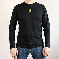 Лонгслив с Гербом Украины, стильная футболка с длинным рукавом черная (ХХL), мужской лонг с Тризубом
