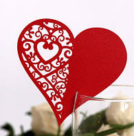 Рассадочные карточки для гостей красные "Сердечка" в наборе 10шт. - размер сердечка 8*8см, картон
