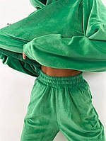 Женский бархатный костюм однотонный ( худи+штаны на резинке)размер 42-44,44-46 44/46, зелений, М-L