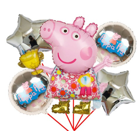 Фольговані кульки "Пеппа" з Дефектом (пеппа трохи потерта), - набір 5шт. (без гелію), фото 1