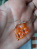 Сережки мишки, оранжевые с напылением - размер мишки 1,7см, смола