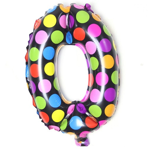 Кулька цифра 0 у горошок 16 дюймів різнобарвний, фото 1