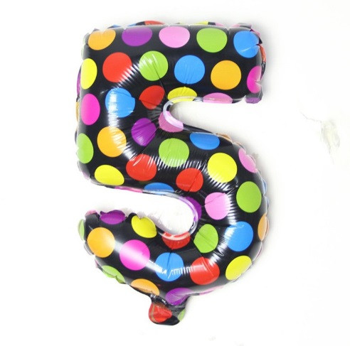 Кулька цифра 5 у горошок 16 дюймів різнобарвний, фото 1