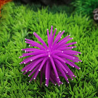 Декор для аквариума фиолетовый "Морской еж" - диаметр 7см, силикон, (безопасный для рыб и креветок)