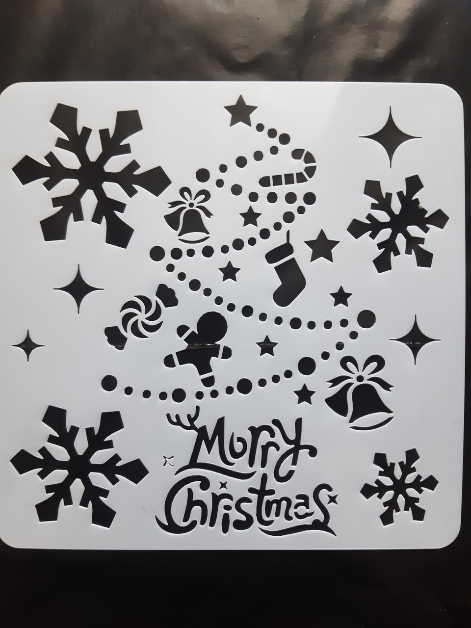 Трафарет на новий рік Ялинка новорічна 15 на 15 см сірий, фото 1