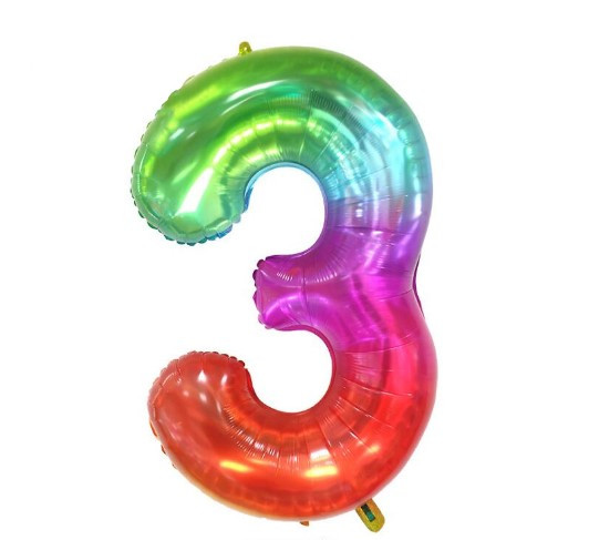 Кулька цифра 3 фольгована 40 дюймів різнобарвний, фото 1