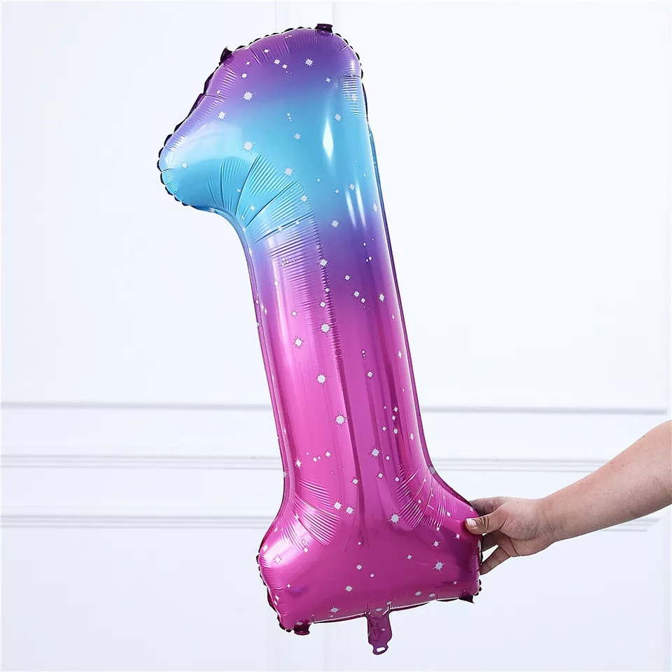 Кулька цифра 1 фольгована з принтом зірок 40 дюймів різнобарвний, фото 1