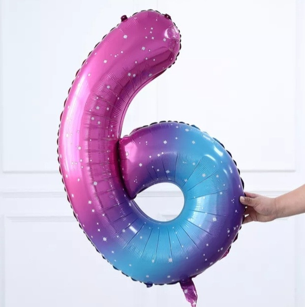 Кулька цифра 6 фольгована з принтом зірок 40 дюймів різнобарвний, фото 1