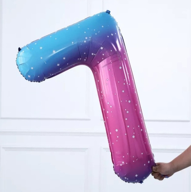 Кулька цифра 7 фольгована з принтом зірок 40 дюймів різнобарвний, фото 1