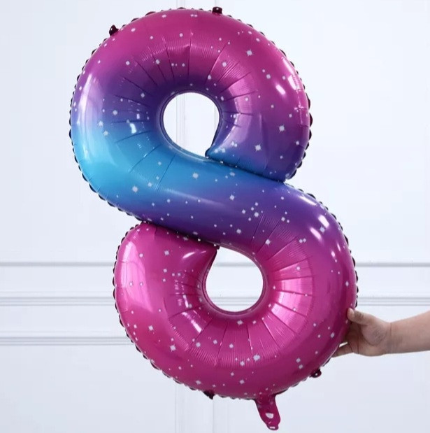 Кулька цифра 8 фольгована з принтом зірок 40 дюймів різнобарвний, фото 1