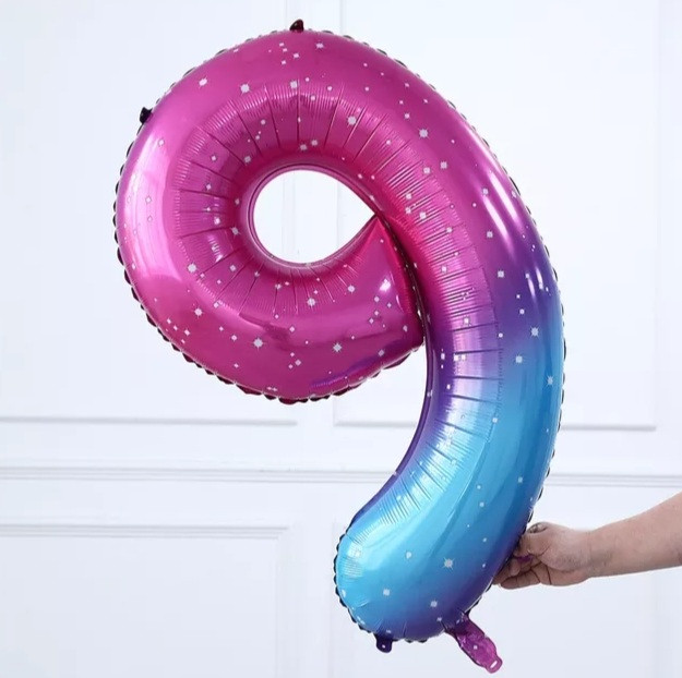 Кулька цифра 9 фольгована з принтом зірок 40 дюймів різнобарвний, фото 1