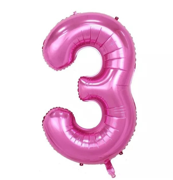 Кулька цифра 3 фольгована 32 дюйма рожевий, фото 1