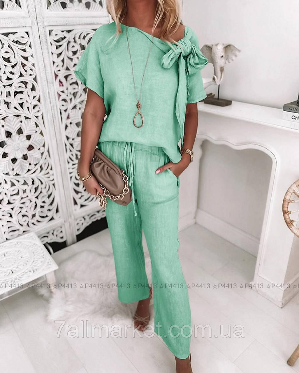 Брючний костюм жіночий льон розміри: 42-56 (5 кв) "LARA" недорого від прямого постачальника