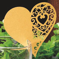 Рассадочные карточки золотистые "Сердца" - в наборе 10шт., (размер сердечка 8*8см), картон