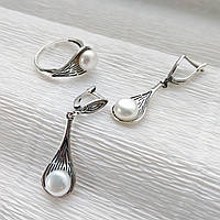 Срібний комплект з перлами Авокадо