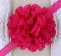 Розовая повязка для младенцев - размер цветка около 10см, окружность 36-58см