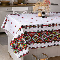 Скатерть традиция "Орнамент красный" 1.5м х 1.1м (кухонный стол)