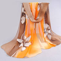 Женский шарф с цветами коричневый - размер шарфика приблизительно 150*48см, шифон