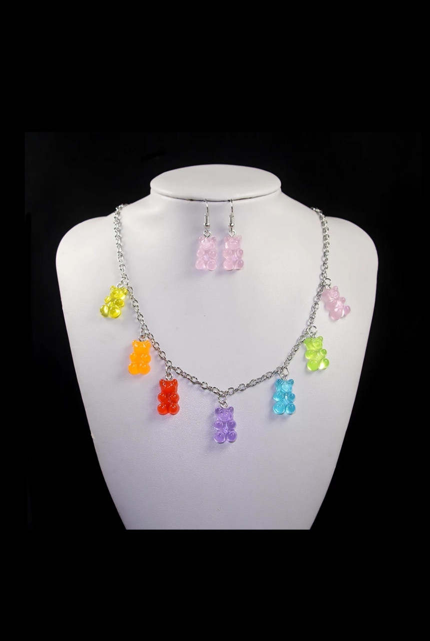 Прикраси ведмедика (набір) - в набір входить сережки і намисто, матеріал смола, фото 1