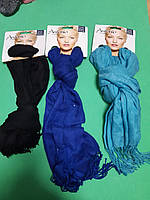 Шарфики женские набор из 3-х штук (бирюзовый, ярко синий, черный) - размер шарфа приблизительно 170*65см